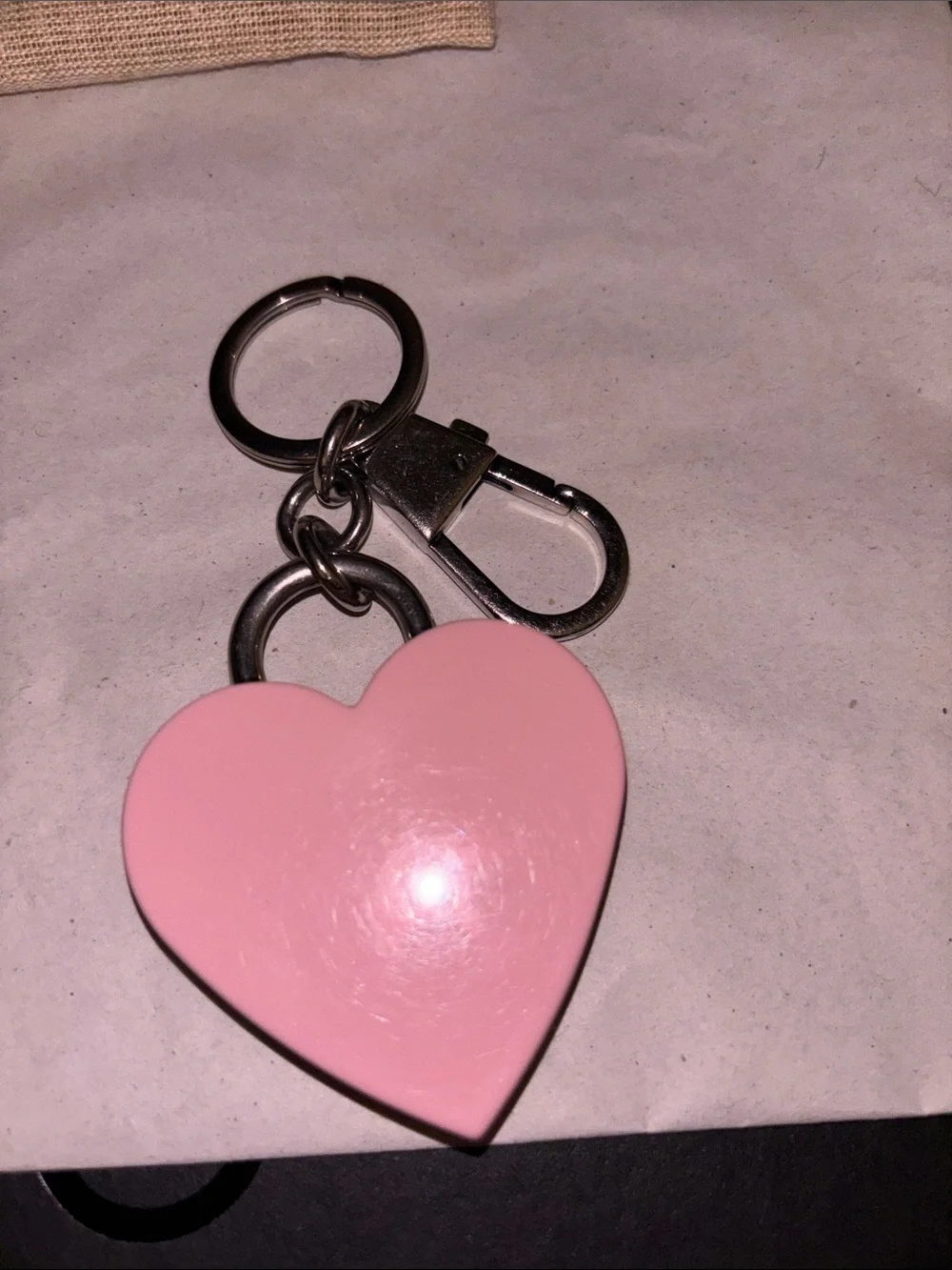 Gucci Pink Striped Heart Keyring with Interlocking GG
